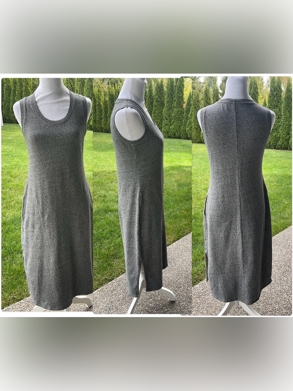 Talbots Heathered Charcoal Sleeveless Knit Midi Dress with Pockets.